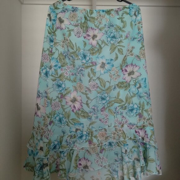 Vintage Requirements Aqua Floral Ruffle Midi Skirt - Picture 1 of 4